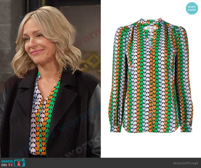 Diane von Furstenberg Washington Top in Heart Trail Small multi worn by Nicole Walker (Arianne Zucker) on Days of our Lives