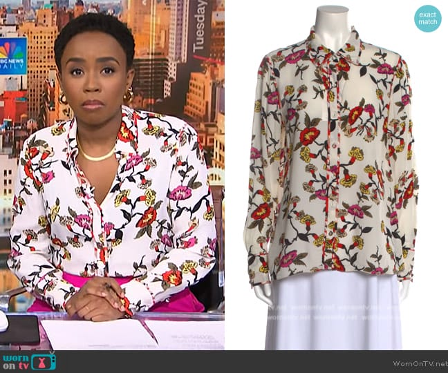 Diane Von Furstenberg Floral Print Long Sleeve Blouse worn by Zinhle Essamuah on NBC News Daily