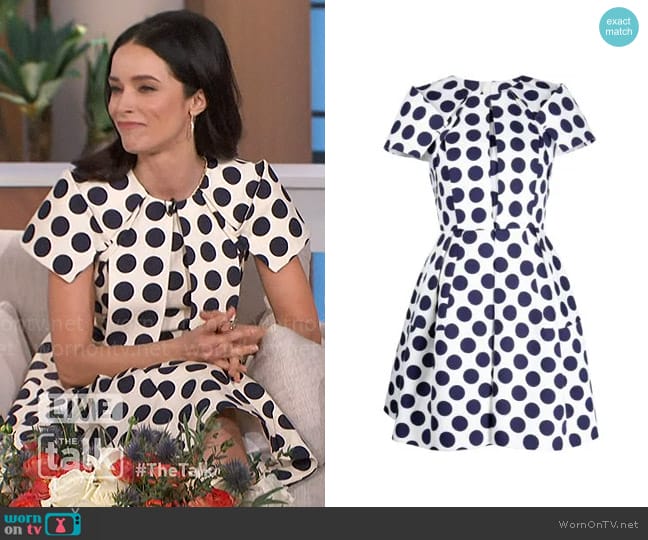 Dice Kayek polka-dot A-line minidress worn by Abigail Spencer on The Talk