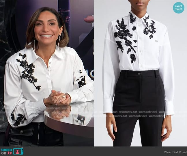 Dolce and Gabbana Floral Lace High-Low Button-Up Shirt worn by Courtney Lopez on E! News