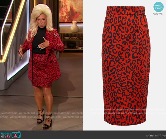 Dolce and Gabbana Leopard-printed pencil midi skirt worn by Theresa Caputo on The Drew Barrymore Show