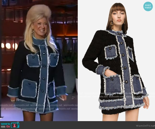 Dolce and Gabbana Tweed and Denim Jacket worn by Theresa Caputo on The Kelly Clarkson Show