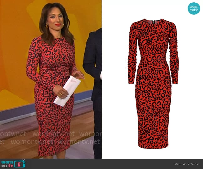 Dolce & Gabbana Jersey Leopard Print Midi Dress worn by Michelle Miller on CBS Mornings