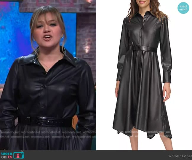 WornOnTV: Kelly’s black leather shirtdress on The Kelly Clarkson Show ...