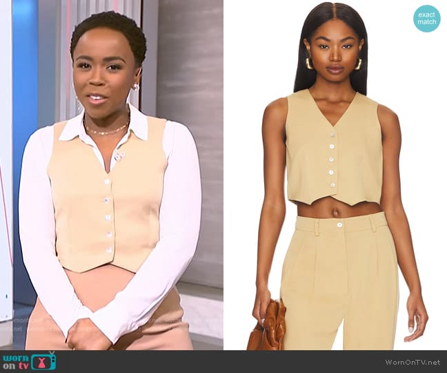 Donni Cropped Vest in Sand worn by Zinhle Essamuah on NBC News Daily