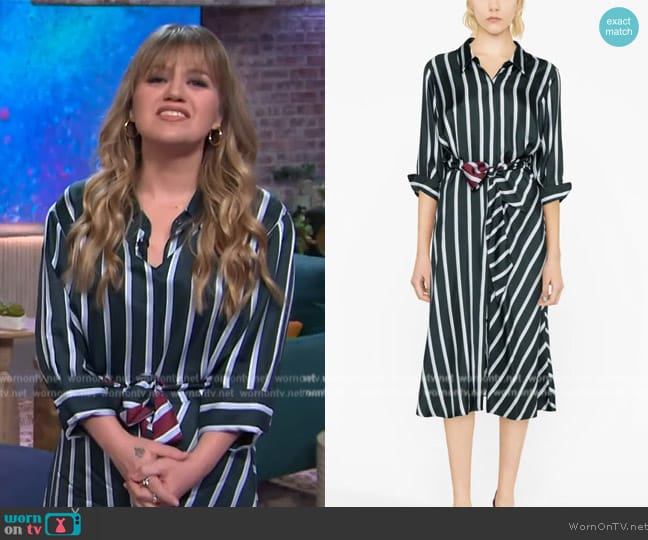 Dorothee Schumacher Stripe-print silk twill shirtdress worn by Kelly Clarkson on The Kelly Clarkson Show