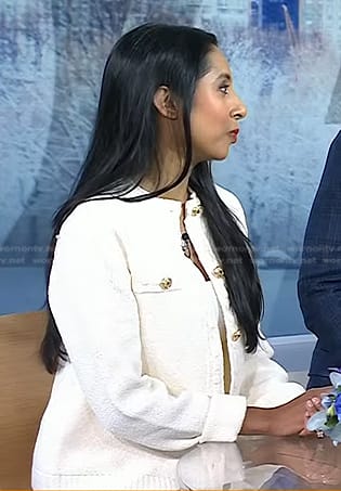 Dr. Roshini Raj's white knit jacket on Today