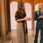 Drew’s gray wide leg pants on The Drew Barrymore Show