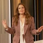 Drew’s white tie neck blouse and blazer on The Drew Barrymore Show