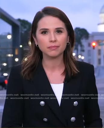 Elizabeth’s black blazer with silver buttons on Good Morning America