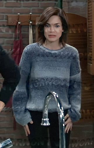 Elizabeth's blue ombre sweater on General Hospital