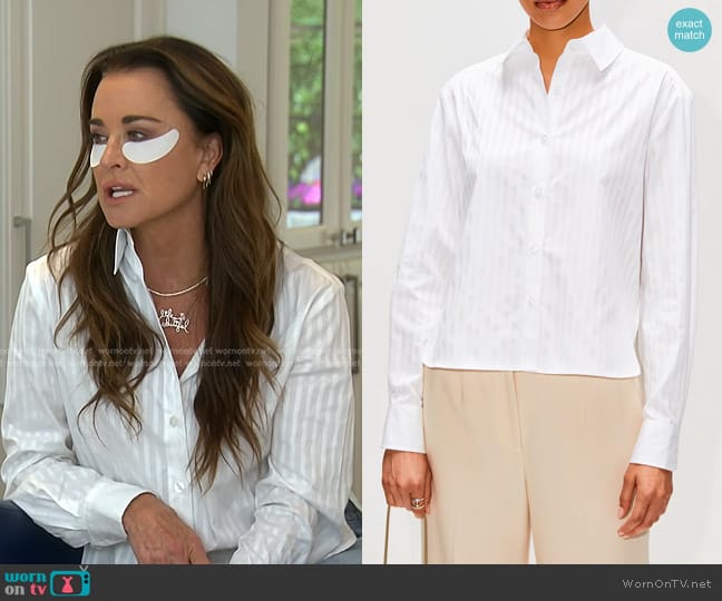 Elysewalker Label Stevie Stripe Button Down Shirt worn by Kyle Richards on The Real Housewives of Beverly Hills