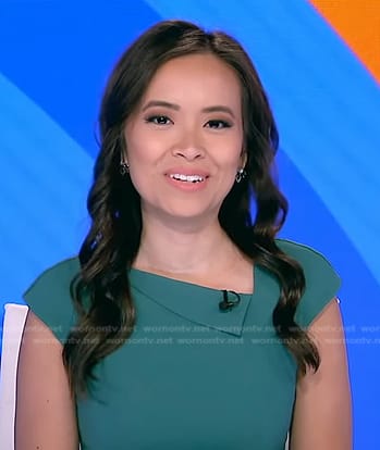 Em Nguyen's green folded neck dress on Good Morning America