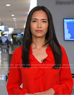 Emilie's red ruffle front blouse on Today