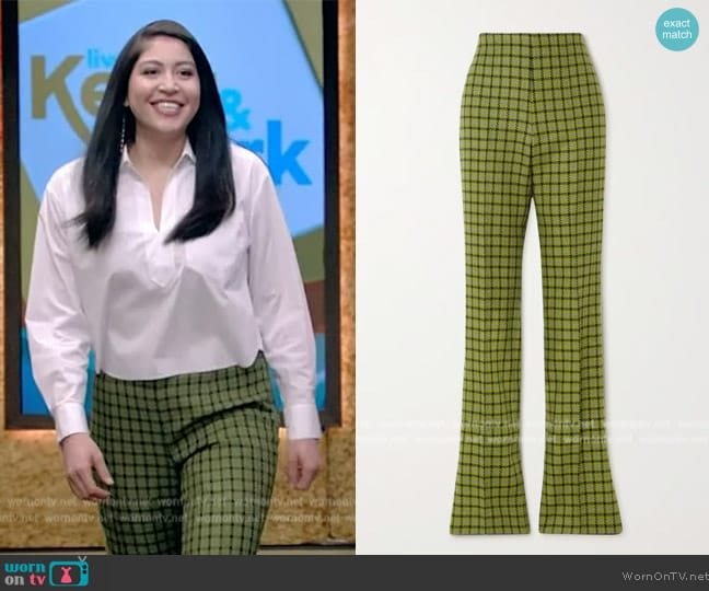 Emilia Wickstead Avalon houndstooth wool-blend bootcut pants worn by Alaqua Cox on Live with Kelly and Mark