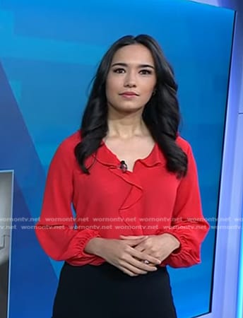 Emilie's red ruffle front blouse on Today