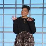 Emmy Raver-Lampman’s pleated dress with cropped sweater on The Talk