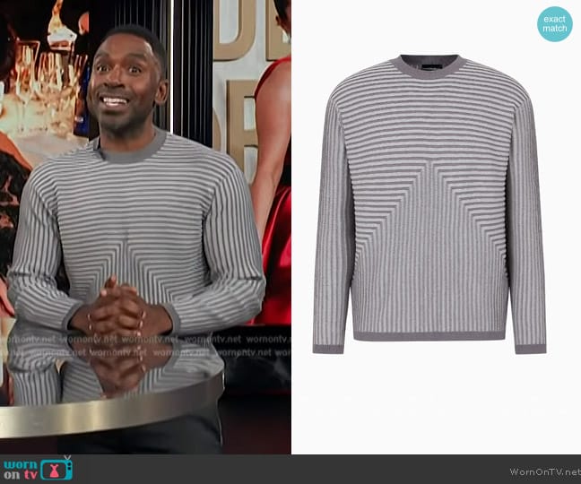 Armani Plated wide-rib cotton-modal blend jumper worn by Justin Sylvester on E! News