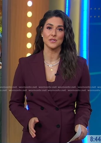 Erielle's burgundy double breasted blazer on Good Morning America