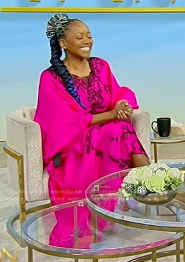 Erika Alexander's pink floral embroidered dress on Tamron Hall Show