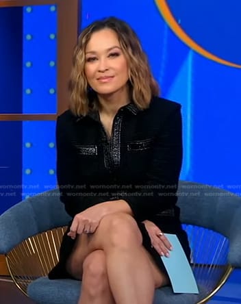 Eva’s black leather trim shirtdress on Good Morning America