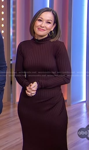 Eva's brown ribbed turtleneck dress on Good Morning America