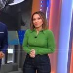 Eva’s green long sleeve polo and jeans on Good Morning America