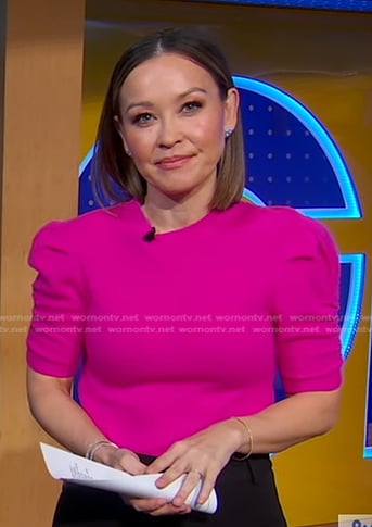 Eva's pink puff sleeve sweater on Good Morning America