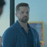 Evan’s blue knit cardigan on Good Trouble