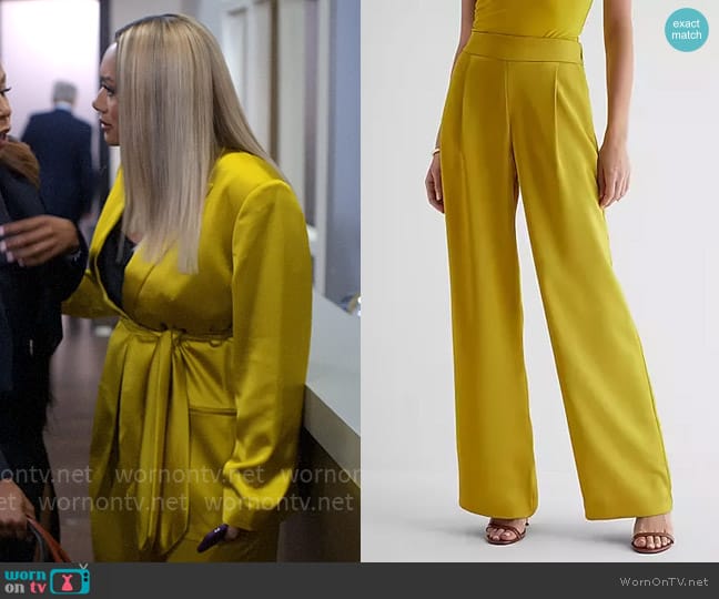 Express High Waisted Satin Pleated Trouser Pant worn by Fatima (Crystal Hayslett) on Tyler Perrys Sistas