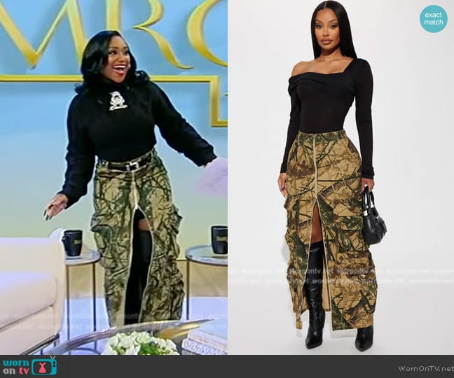 Fashion Nova Most Wanted Hunter Camo Maxi Skirt worn by Bethany Gaskin on Tamron Hall Show