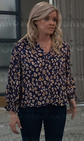 Felicia's blue and yellow leopard print blouse on General Hospital