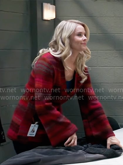 Felicia's red striped cardigan on General Hospital