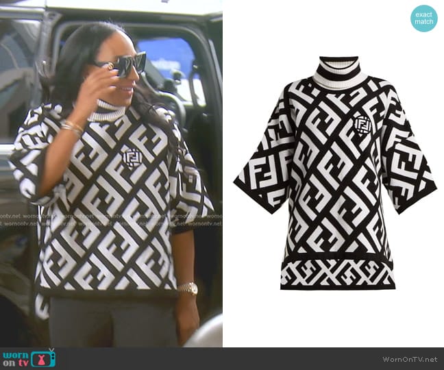 Fendi Black Logo-jacquard Poncho worn by Annemarie Wiley on The Real Housewives of Beverly Hills