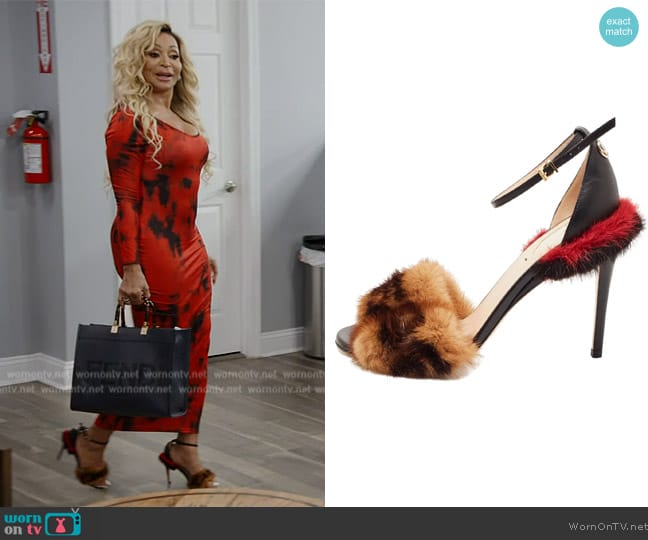 Fendi Mink Fur Ankle Strap Sandals worn by Karen Huger on The Real Housewives of Potomac