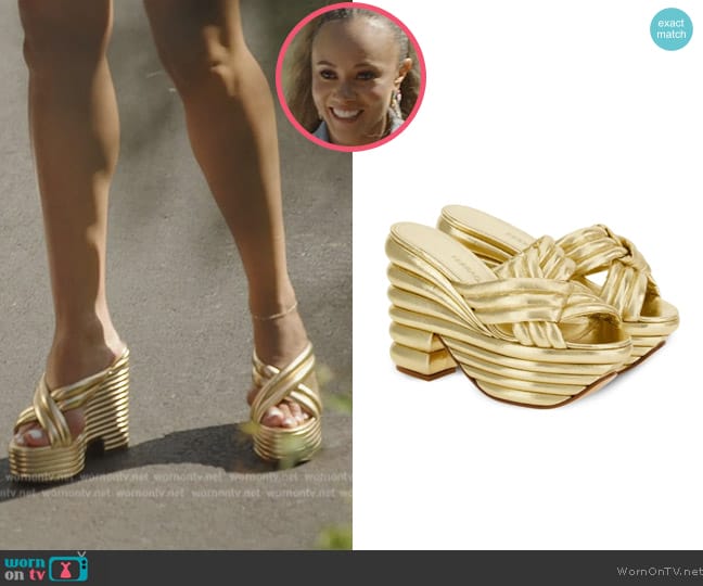 Ferragamo Padded-design platform sandals worn by Ashley Darby on The Real Housewives of Potomac