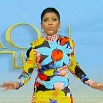 Tamron’s multicolored floral print dress on Tamron Hall Show