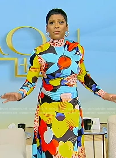 Tamron's multicolored floral print dress on Tamron Hall Show