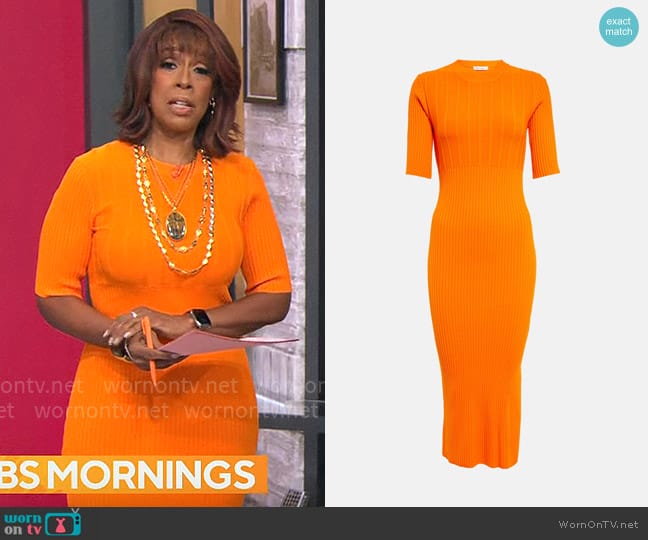 Frame Ribbed-knit midi dress worn by Gayle King on CBS Mornings