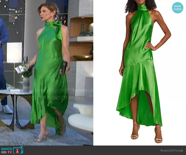 Frame Silk Halter-Neck High-Low Dress in Bright Peridot worn by Natalie Morales on The Talk