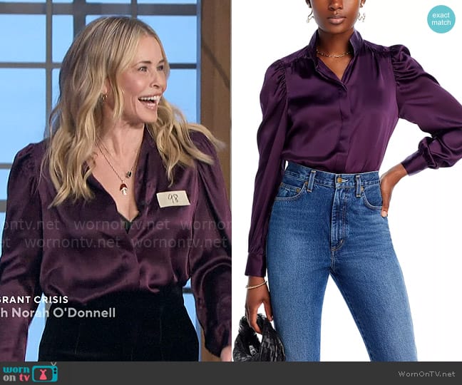 Frame Gillian Long Sleeve Top in Plum worn by Chelsea Handler on The Talk