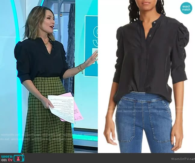 Frame Shirred Sleeve Silk Blouse worn by Savannah Guthrie on Today