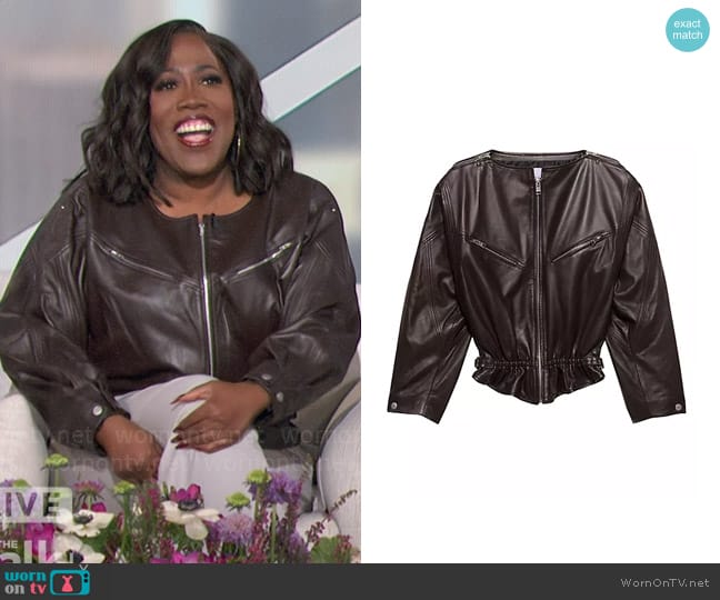 Frame Slouchy Leather Zip Jacket worn by Sheryl Underwood on The Talk