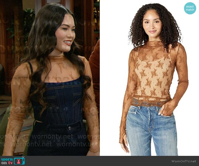 Free People Lady Lux Layering Top in Creek Bend worn by Luna (Lisa Yamada) on The Bold and the Beautiful