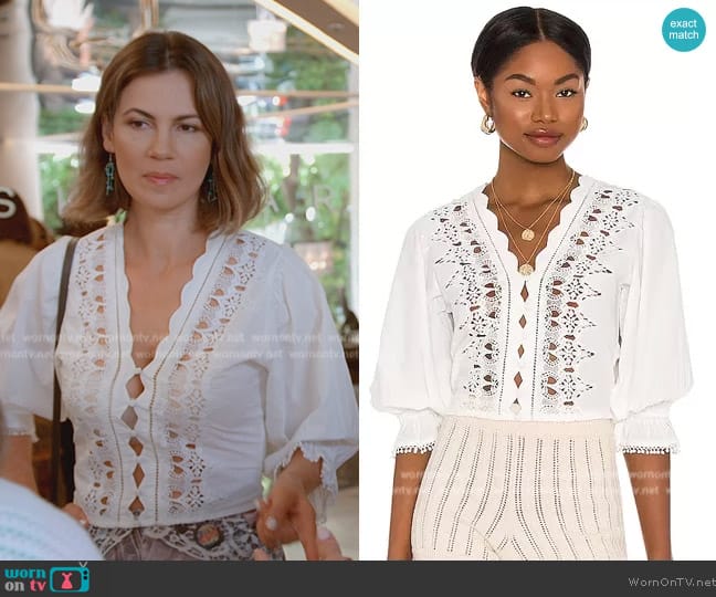 Free People Louella Embroidered Top worn by Julia Lemigova (Julia Lemigova) on The Real Housewives of Miami