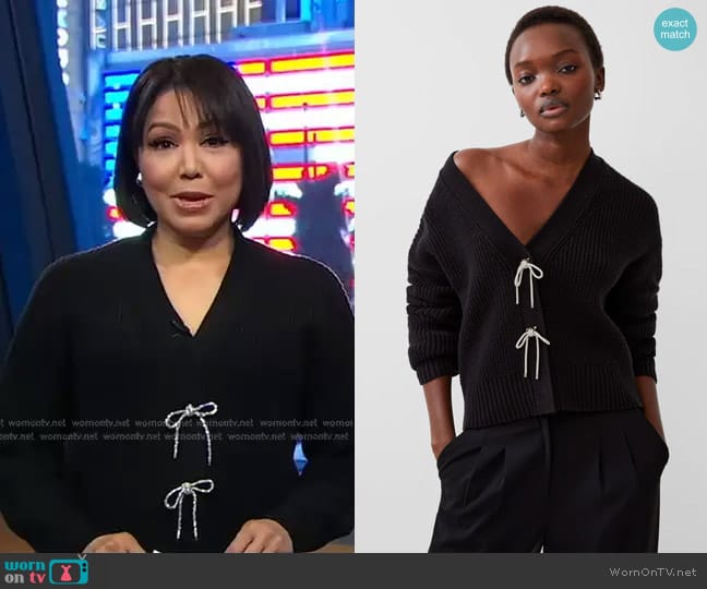 WornOnTV: Stephanie’s black bow embellished cardigan on Good Morning ...