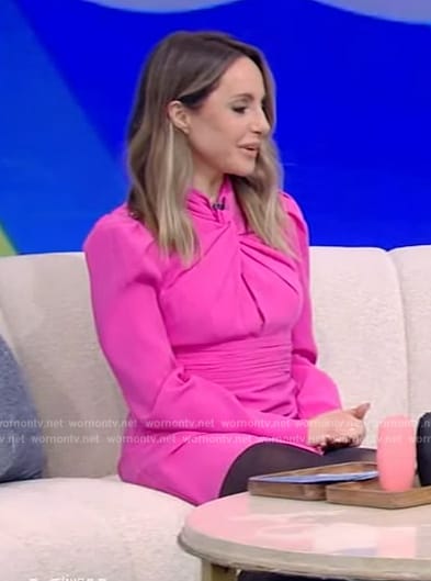 Gabby Bernstein’s pink twist neck dress on Live with Kelly and Mark