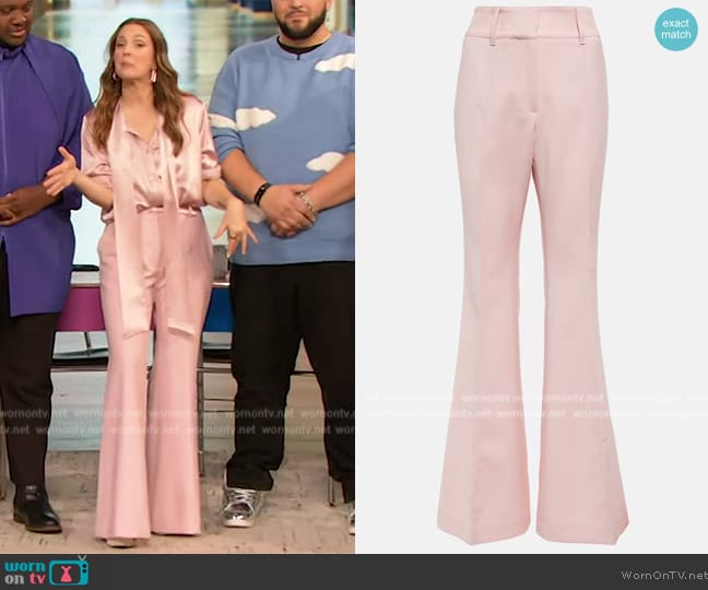 Gabriela Hearst Rhein mid-rise wool flared pants worn by Drew Barrymore on The Drew Barrymore Show