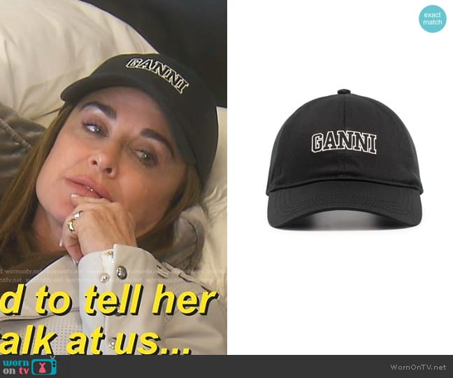 Ganni Logo-Embroidered Baseball Cap worn by Kyle Richards on The Real Housewives of Beverly Hills