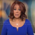 Gayle King’s blue notch neck dress on CBS Mornings